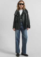 Amunta Faux Leather Trench Jacket Black - Women