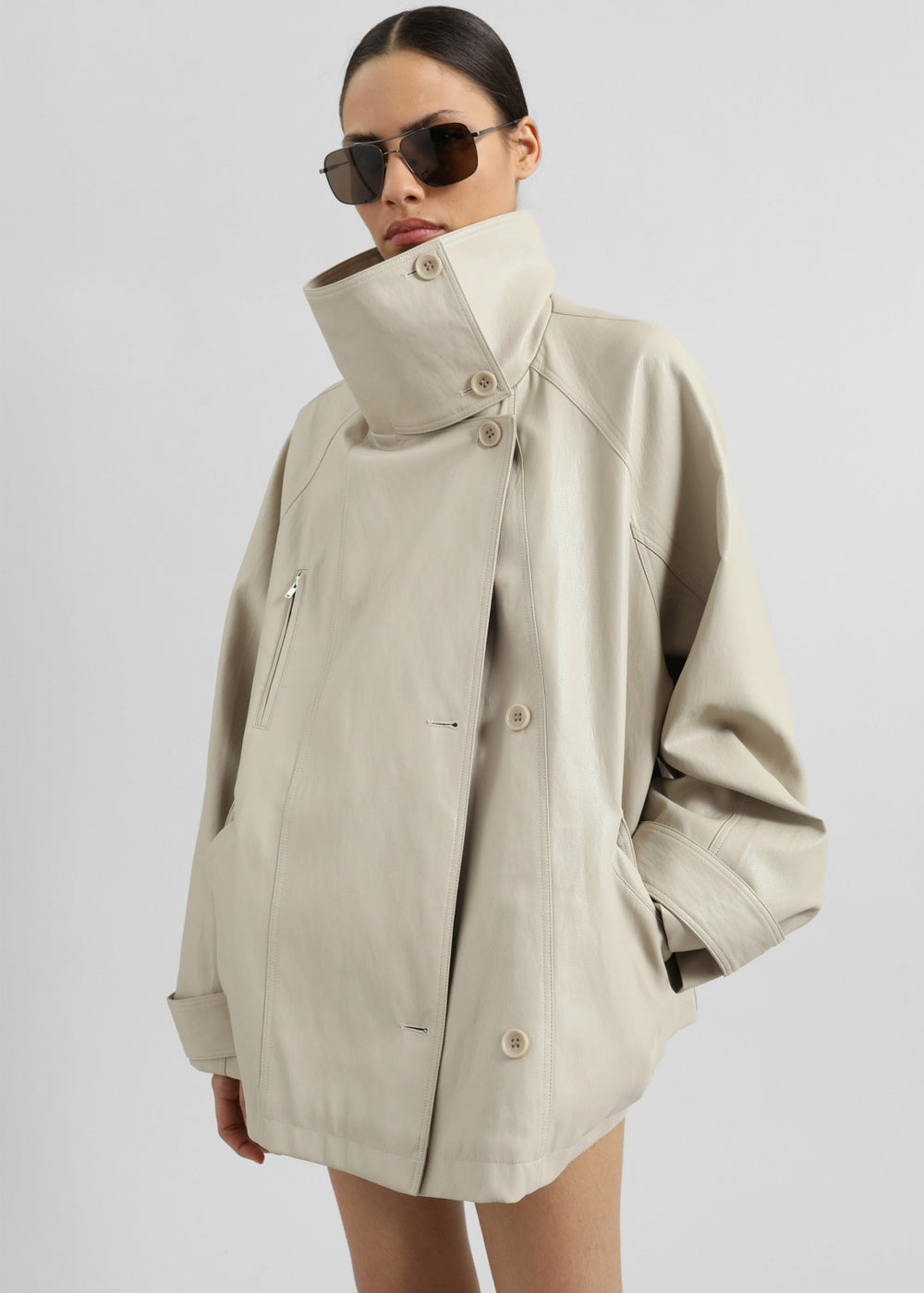 Amunta Faux Leather Trench Jacket Light Beige - Women
