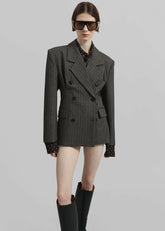 Tenby Striped Cinched Blazer Brown Melange - Women
