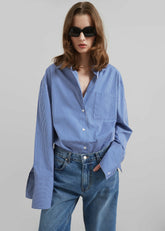 Anvers Striped Cotton Button Up Shirt Blue/White Stripe - Women