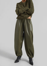 Briar Faux Leather Balloon Pants Khaki - Women