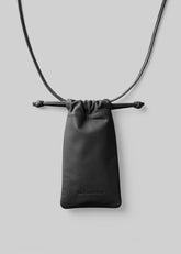 Lyon Drawstring Leather Pouch Black - Women