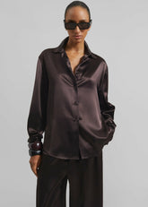 Peri Satin Shirt Brown - Women