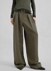 Daytona Pleated Linen Trousers Khaki - Women