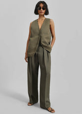 Melrose Linen Vest Khaki - Women