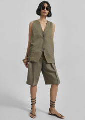 Bilbao Pleated Linen Bermuda Shorts Khaki - Women