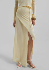 Alsen Thin Knit Wrap Skirt Pale Yellow - Women