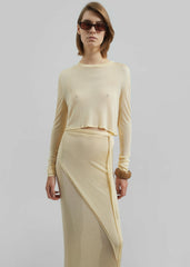 Alsen Thin Knit Wrap Skirt Pale Yellow - Women