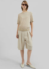 Bilbao Pleated Linen Bermuda Shorts Cement - Women