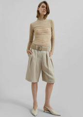 Bilbao Pleated Linen Bermuda Shorts Cement - Women