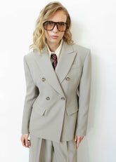 Dina Double Breasted Blazer Light Taupe - Women