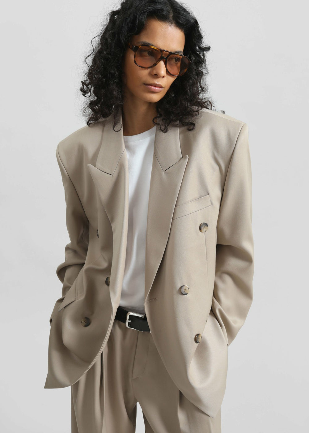 Dunbar Double-Breasted Blazer Taupe - Women