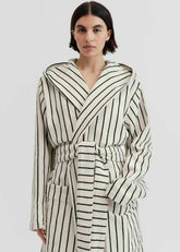 Tekla Hooded Bathrobe Racing Green Stripes - Women/Men