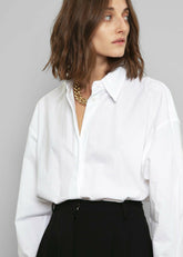 Lakely Oversized Button Down Shirt White - Women