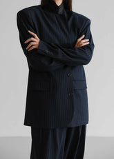 Tansy Oversized Blazer Navy Pinstripe - Women