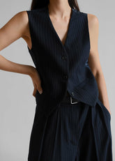 Tansy Tailored Vest Navy Pinstripe - Women