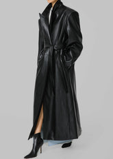 Connie Faux Leather Belted Trench Coat Black - Women