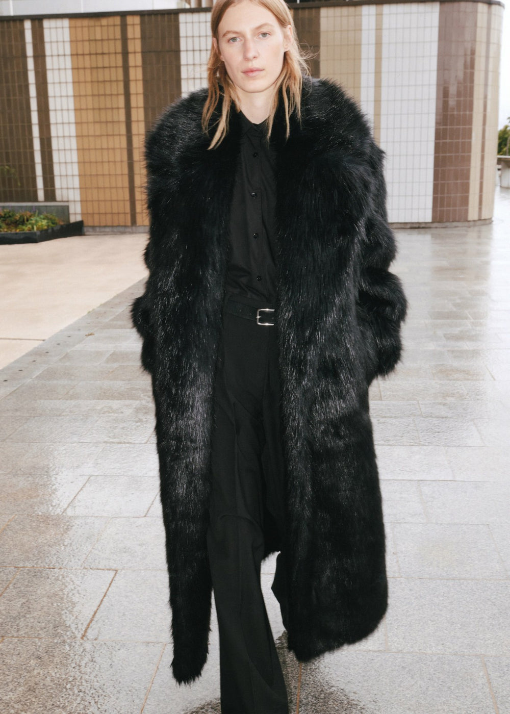 Joan Long Faux Fur Coat Black - Women