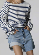 Neha Cropped Top Navy Stripe - Women