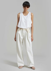 Hayla Contrast Denim Pants Off White/Beige - Women