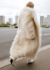 Nicole Long Faux Fur Coat Off White - Women
