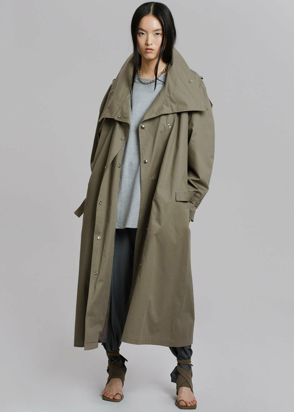 Lottie Wing Collar Trench Coat Olive - Women