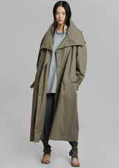 Lottie Wing Collar Trench Coat Olive - Women