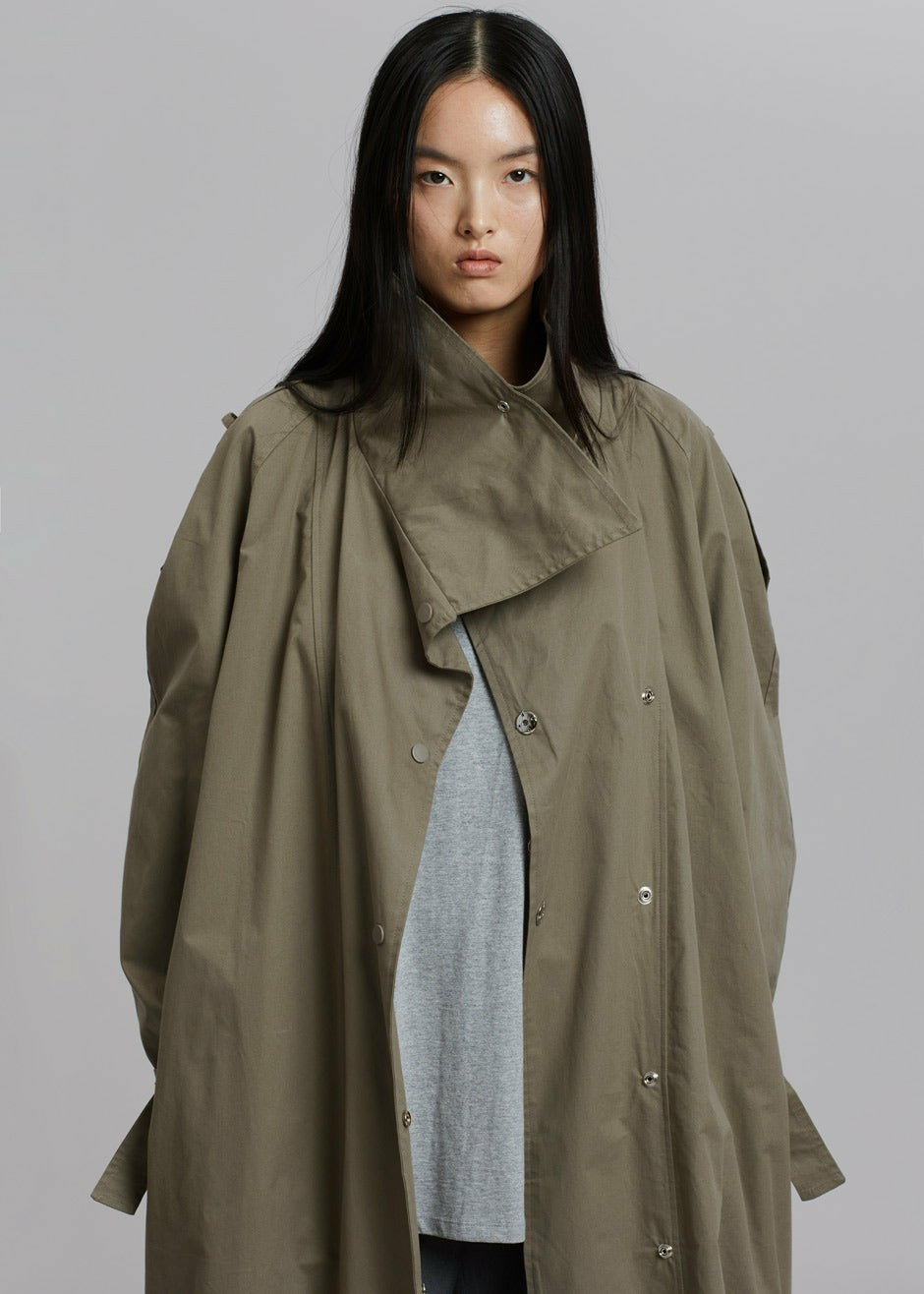 Lottie Wing Collar Trench Coat Olive - Women