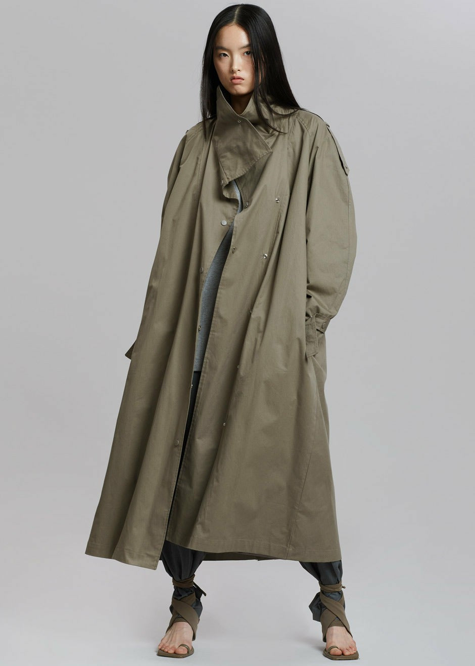 Lottie Wing Collar Trench Coat Olive - Women