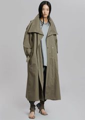 Lottie Wing Collar Trench Coat Olive - Women