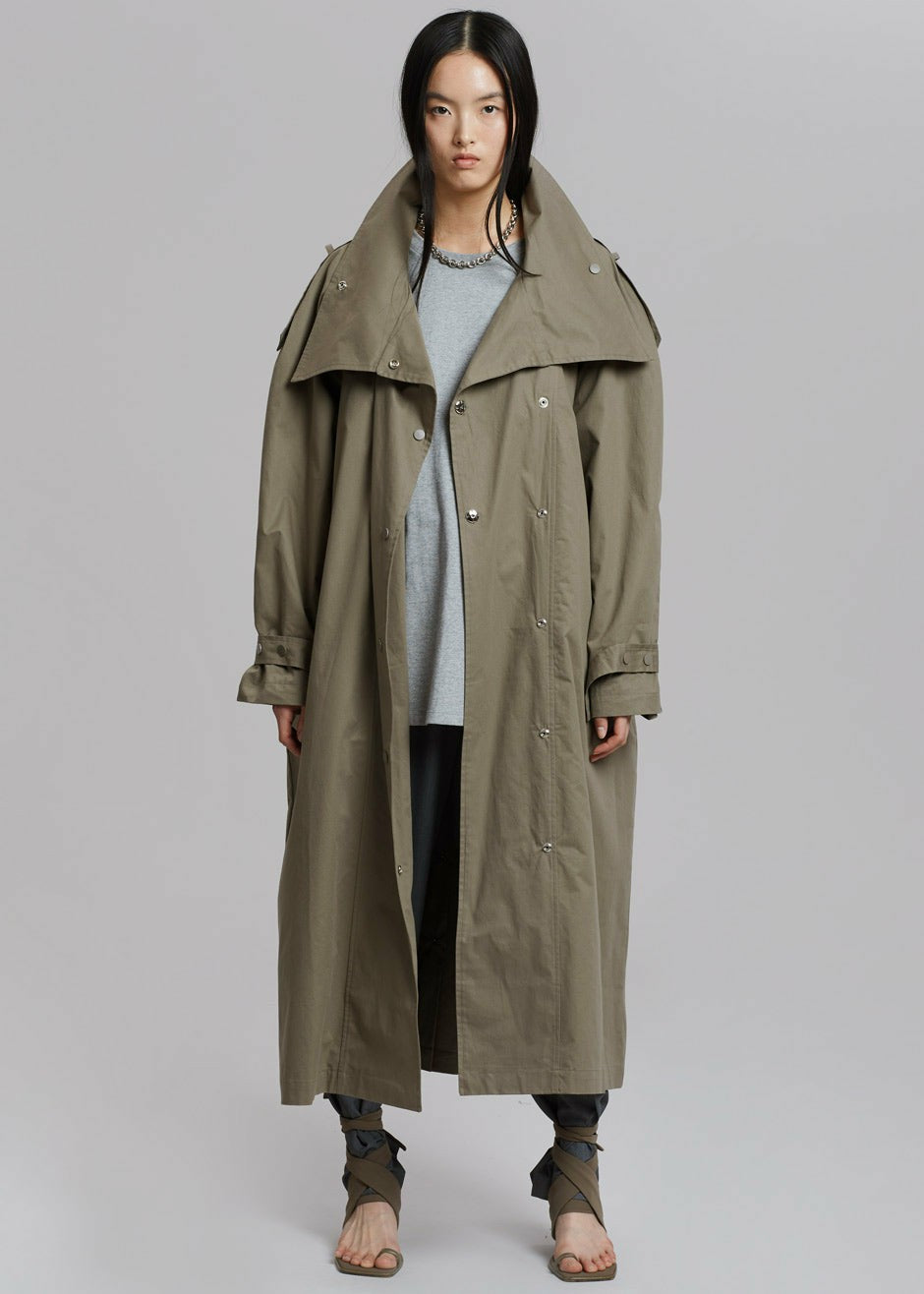 Lottie Wing Collar Trench Coat Olive - Women