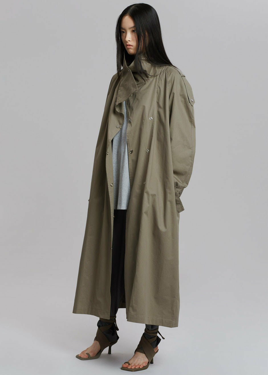 Lottie Wing Collar Trench Coat Olive - Women