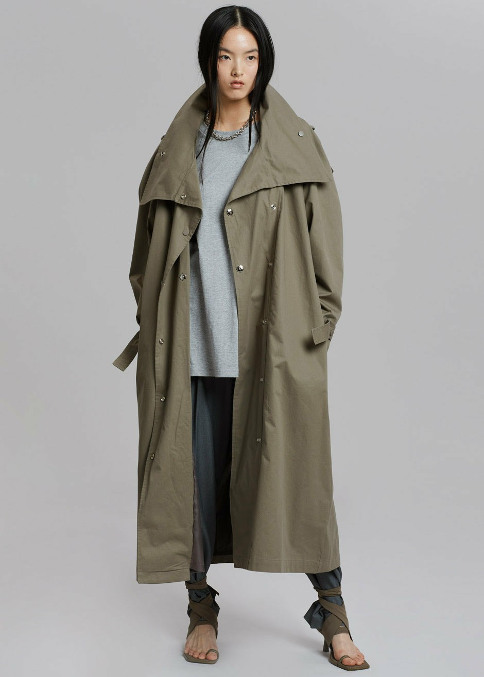 Lottie Wing Collar Trench Coat Olive - Women