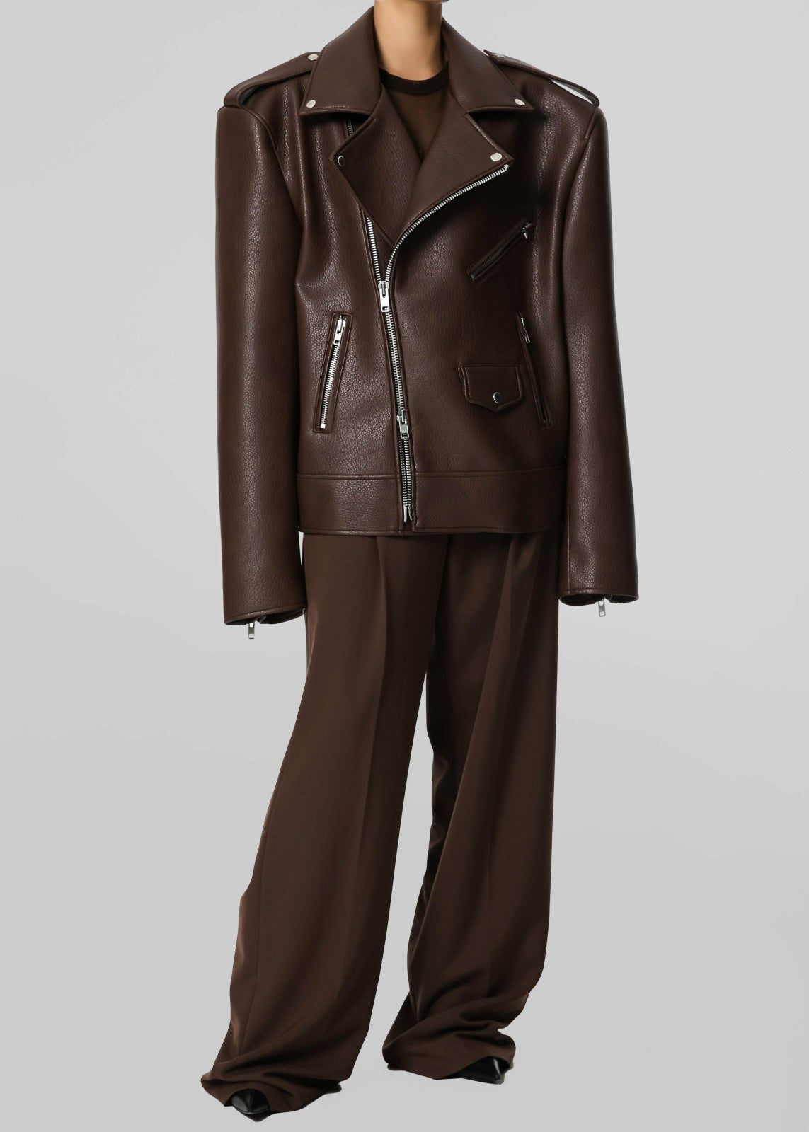 Chicago Oversized Biker Jacket Brown - Women