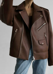 Chicago Oversized Biker Jacket Brown - Women