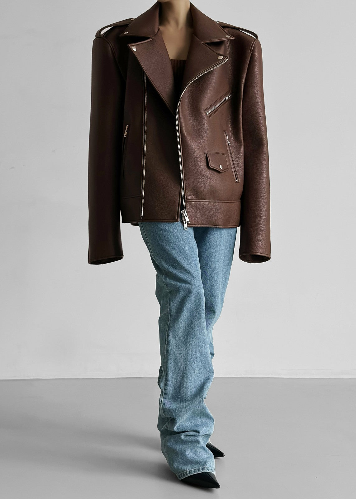 Chicago Oversized Biker Jacket Brown - Women