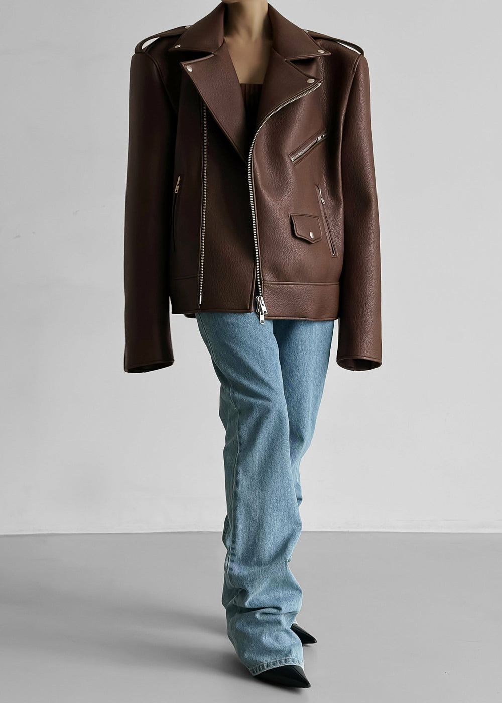 Chicago Oversized Biker Jacket Brown - Women