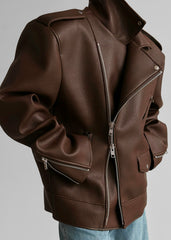 Chicago Oversized Biker Jacket Brown - Women