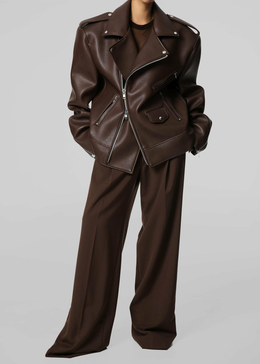 Chicago Oversized Biker Jacket Brown - Women