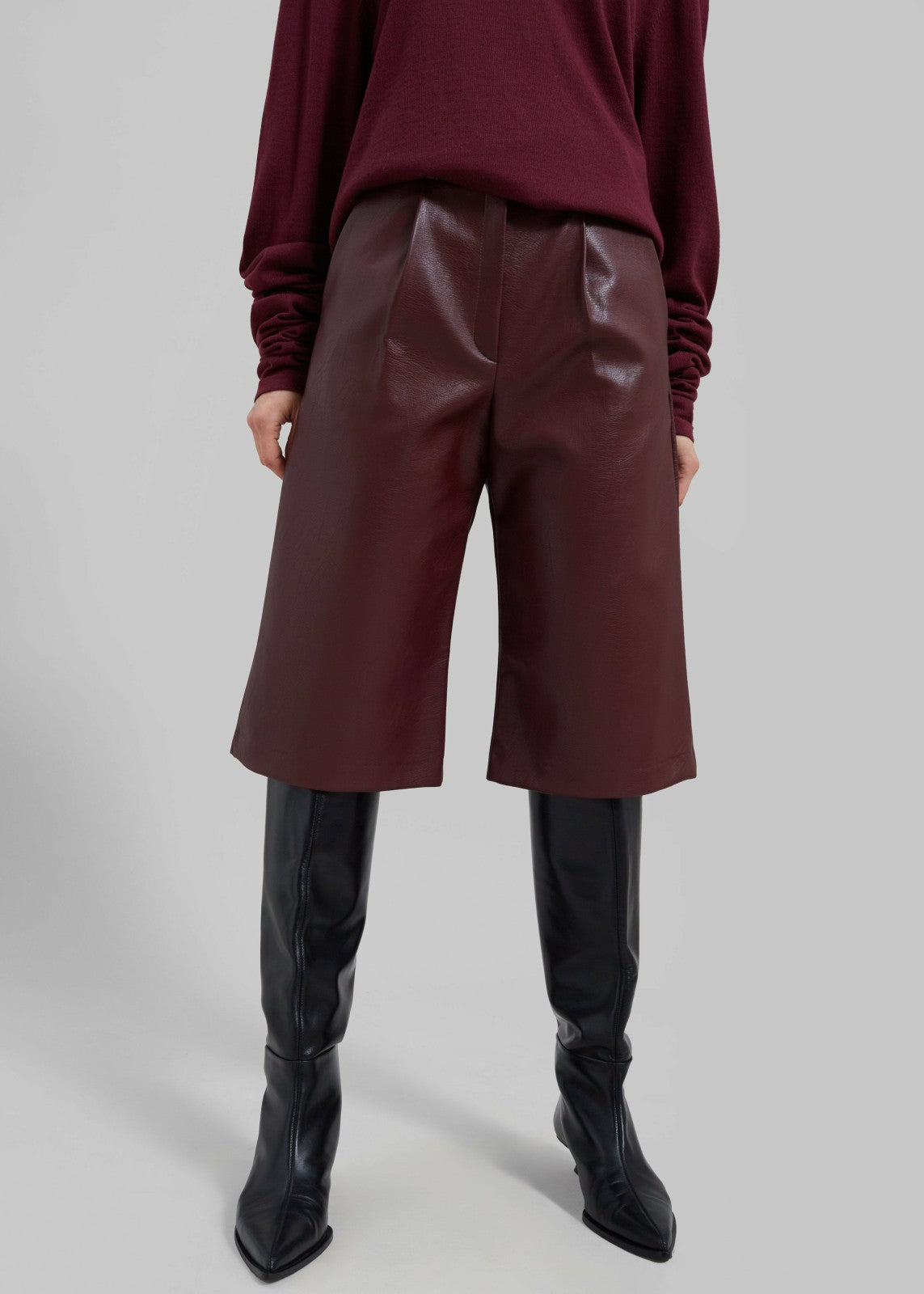 Coralie Faux Leather Bermuda Shorts Burgundy - Women