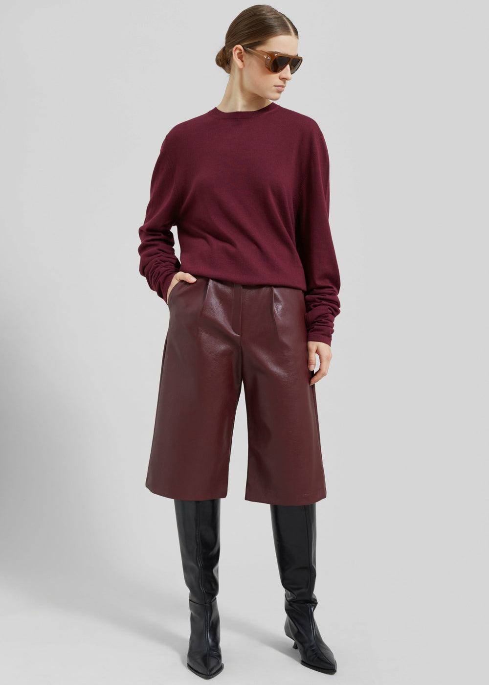 Coralie Faux Leather Bermuda Shorts Burgundy - Women