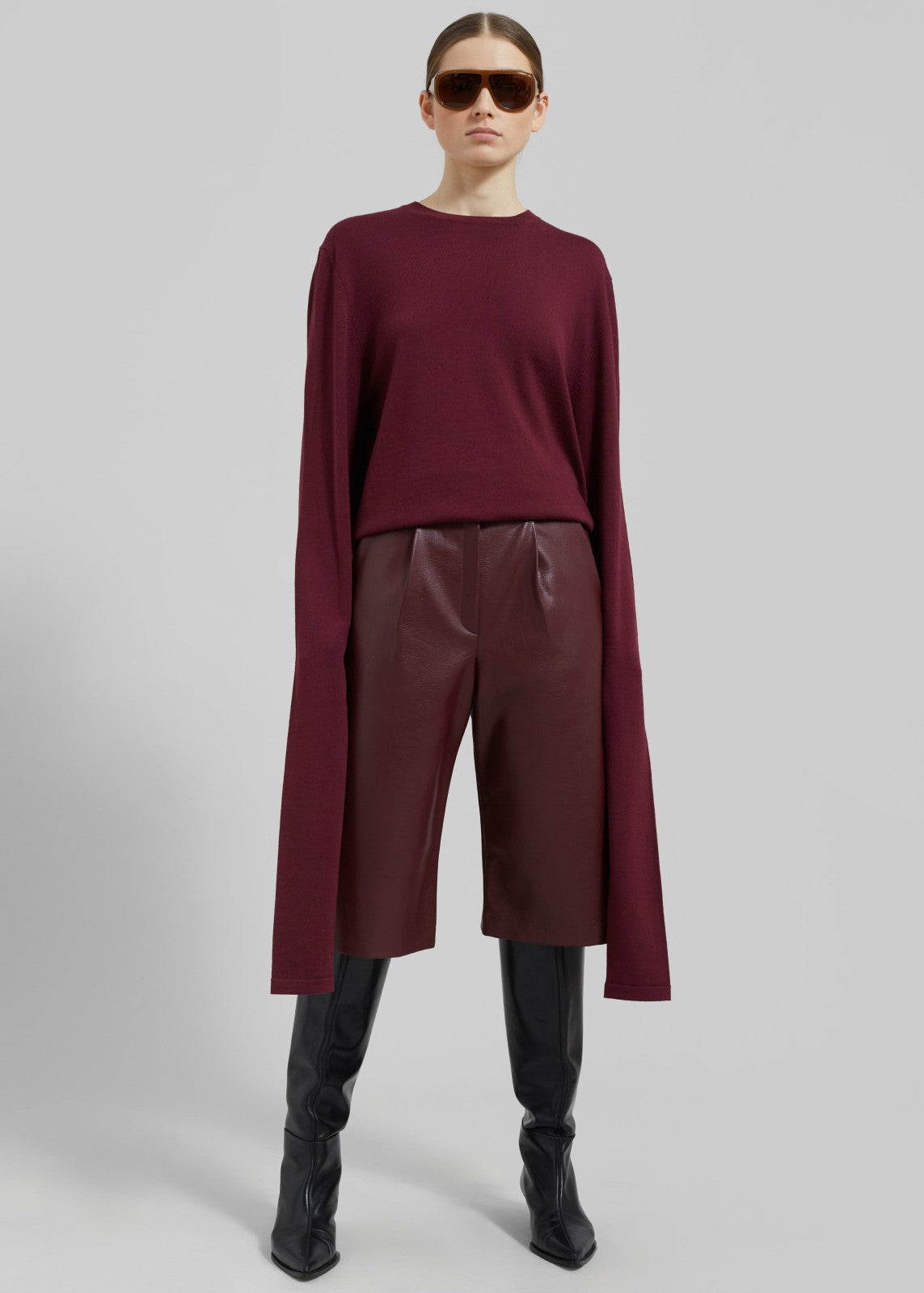 Coralie Faux Leather Bermuda Shorts Burgundy - Women