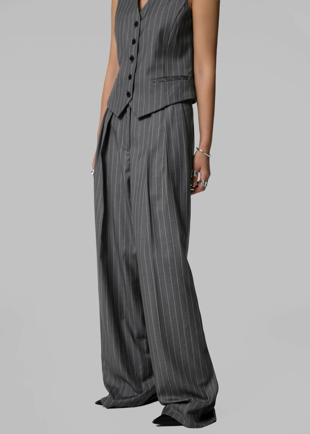 Holland Pleated Trousers Charcoal/White Pinstripe - Women