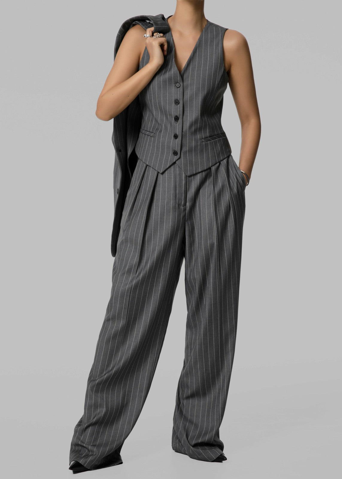 Holland Pleated Trousers Charcoal/White Pinstripe - Women