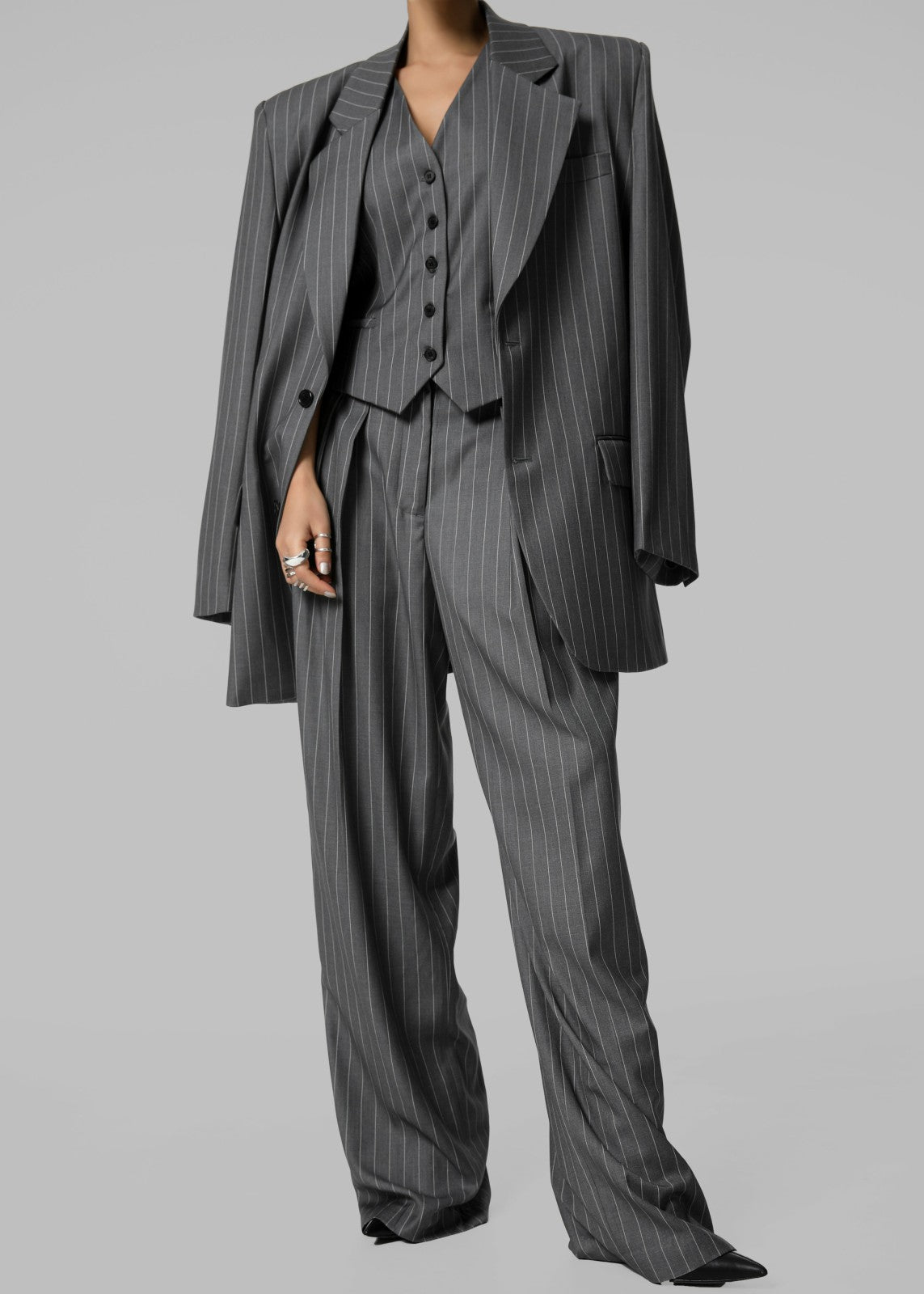 Holland Pleated Trousers Charcoal/White Pinstripe - Women