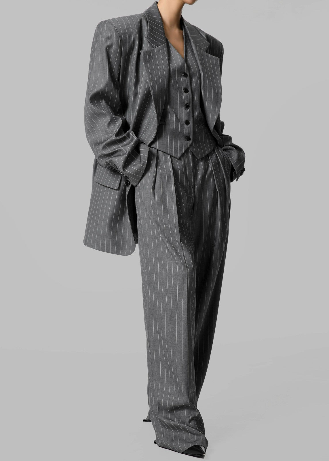 Holland Pleated Trousers Charcoal/White Pinstripe - Women