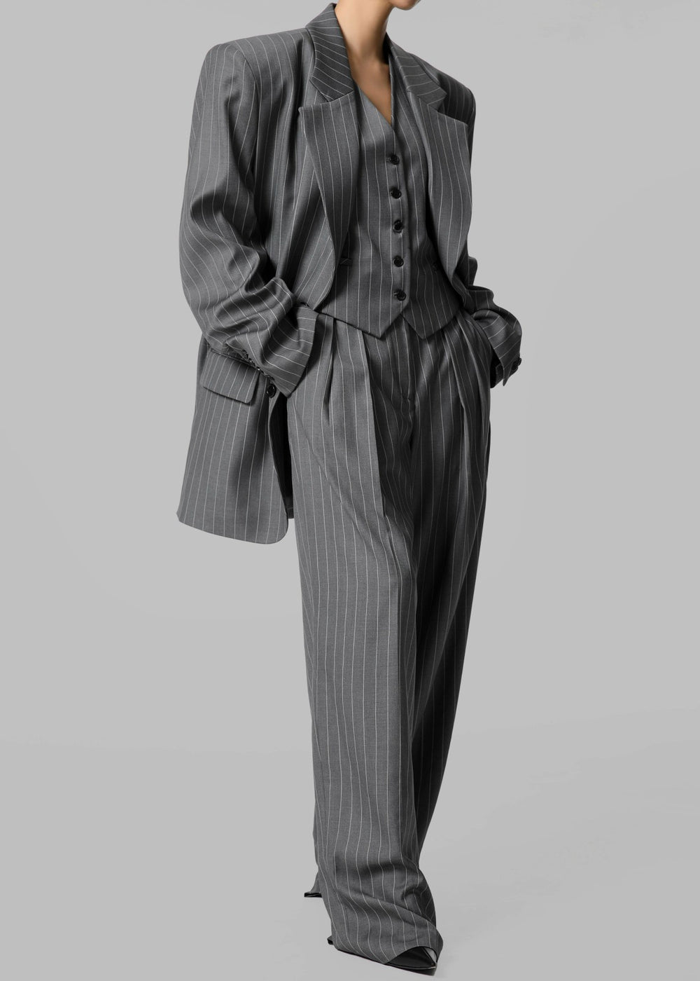 Holland Pleated Trousers Charcoal/White Pinstripe - Women