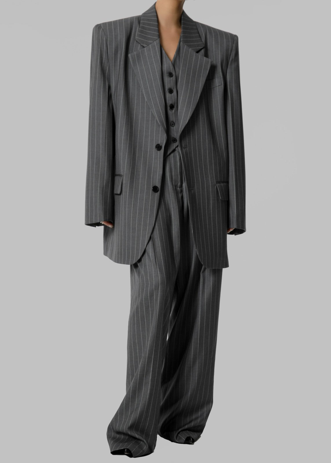 Holland Pleated Trousers Charcoal/White Pinstripe - Women