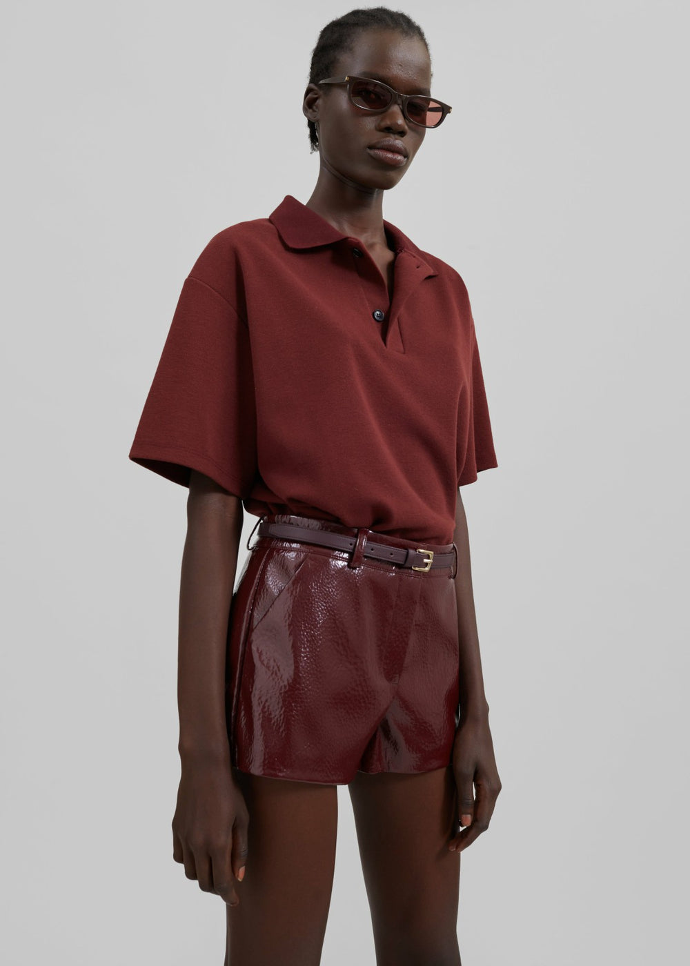 Kate Crackled Faux Leather Mini Shorts Burgundy - Women