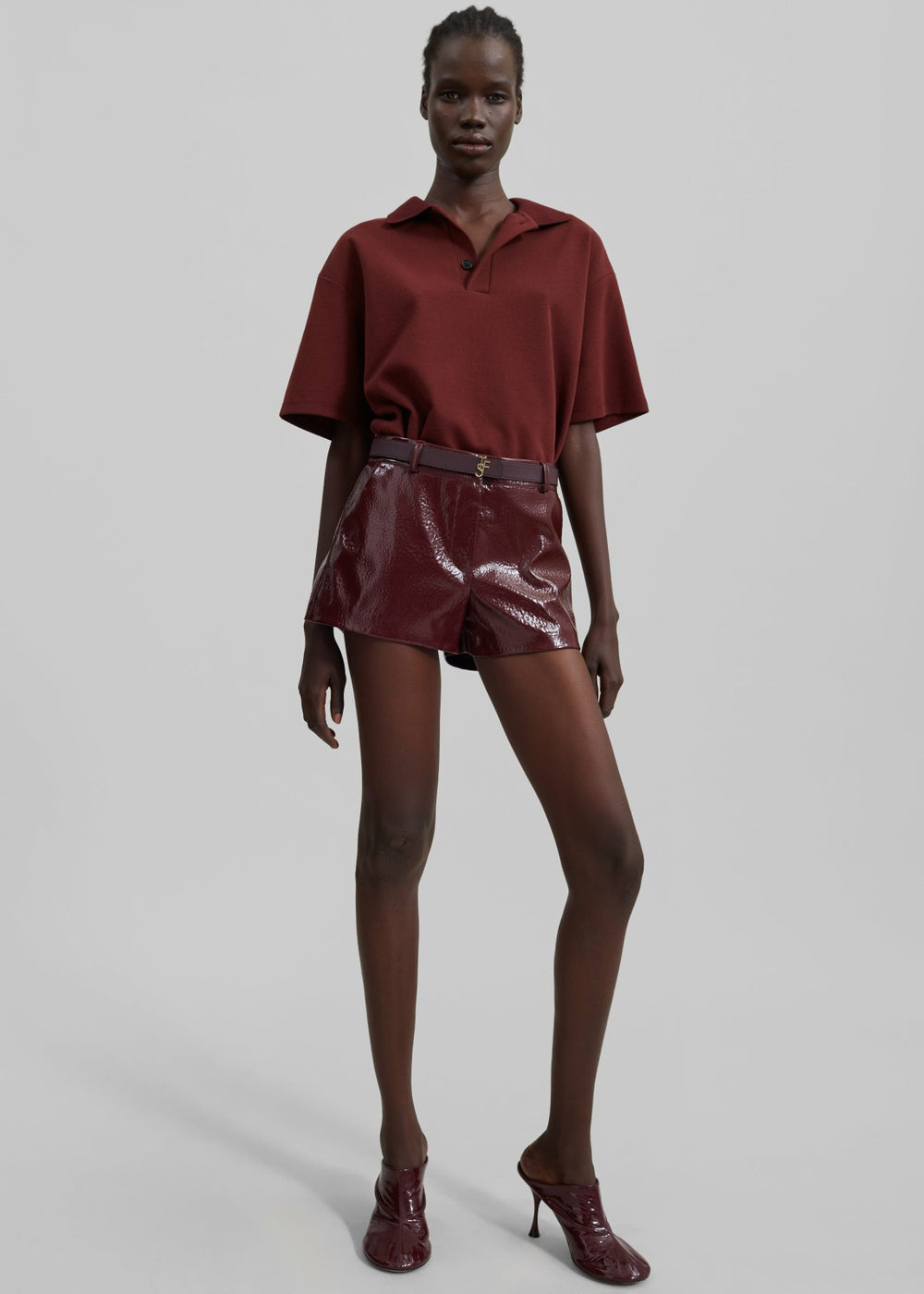 Kate Crackled Faux Leather Mini Shorts Burgundy - Women